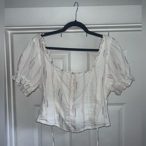 NWT Free People shirt- off white / multi-colored stitching